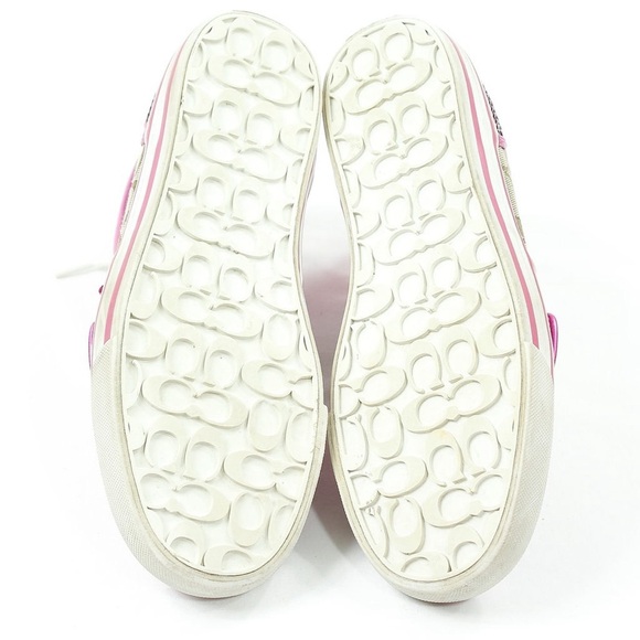 COACH Signature Fuchsia Sequined High-Top Sneakers - Picture 6 of 7